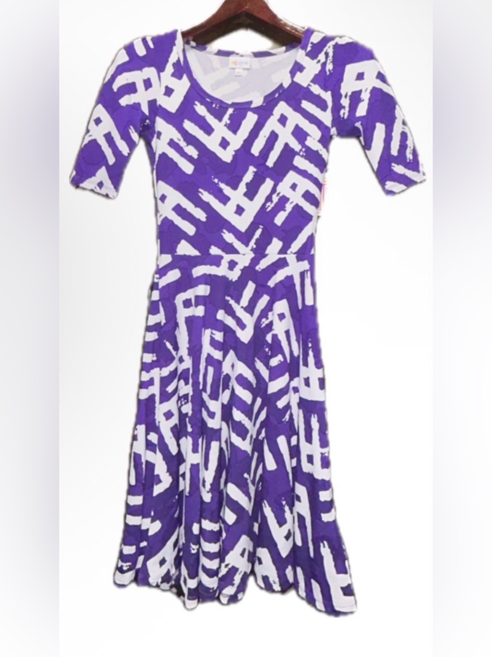 NWT Dress LuLaRoe Purple and White Abstract Scoop Neck Dress XS